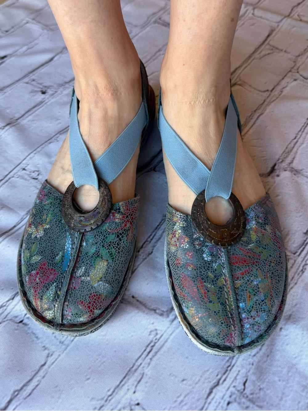 Spring Step Swirlet Sandals Blue 39 Tapestry Shoes Slip On Comfort Women’s